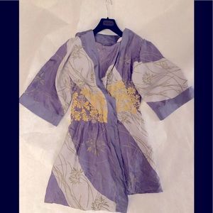 Anthropologie Kimono Silk embroidered Lavender